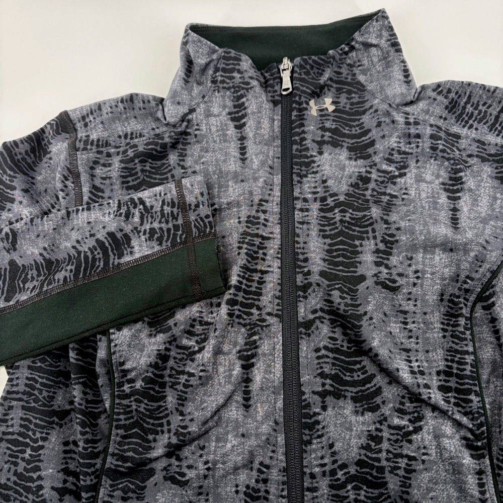 Under Armour Womens Grey Black Abstract Print Full Zip Athletic Jacket Large